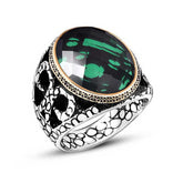 Silver Green Zircon Stone Men's Ring